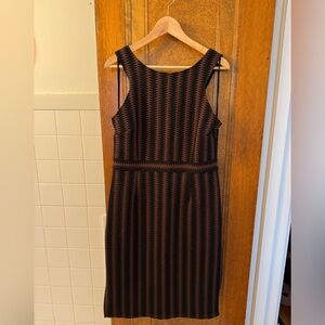 NWT Anthropologie Jacquard Style Black and Chocolate Brown Dress Large